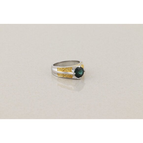 Sterling Silver and Gold Plate Lab Created Green Spinel Ring Size 7 - Picture 5 of 9